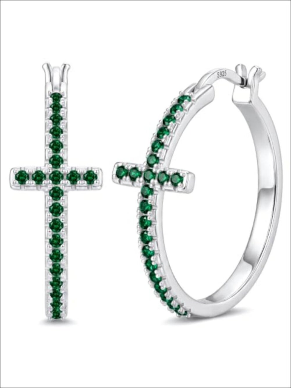 Sterling S925 Silver Cross Hoop Earrings 30MM Cubic Zirconia Birthstone